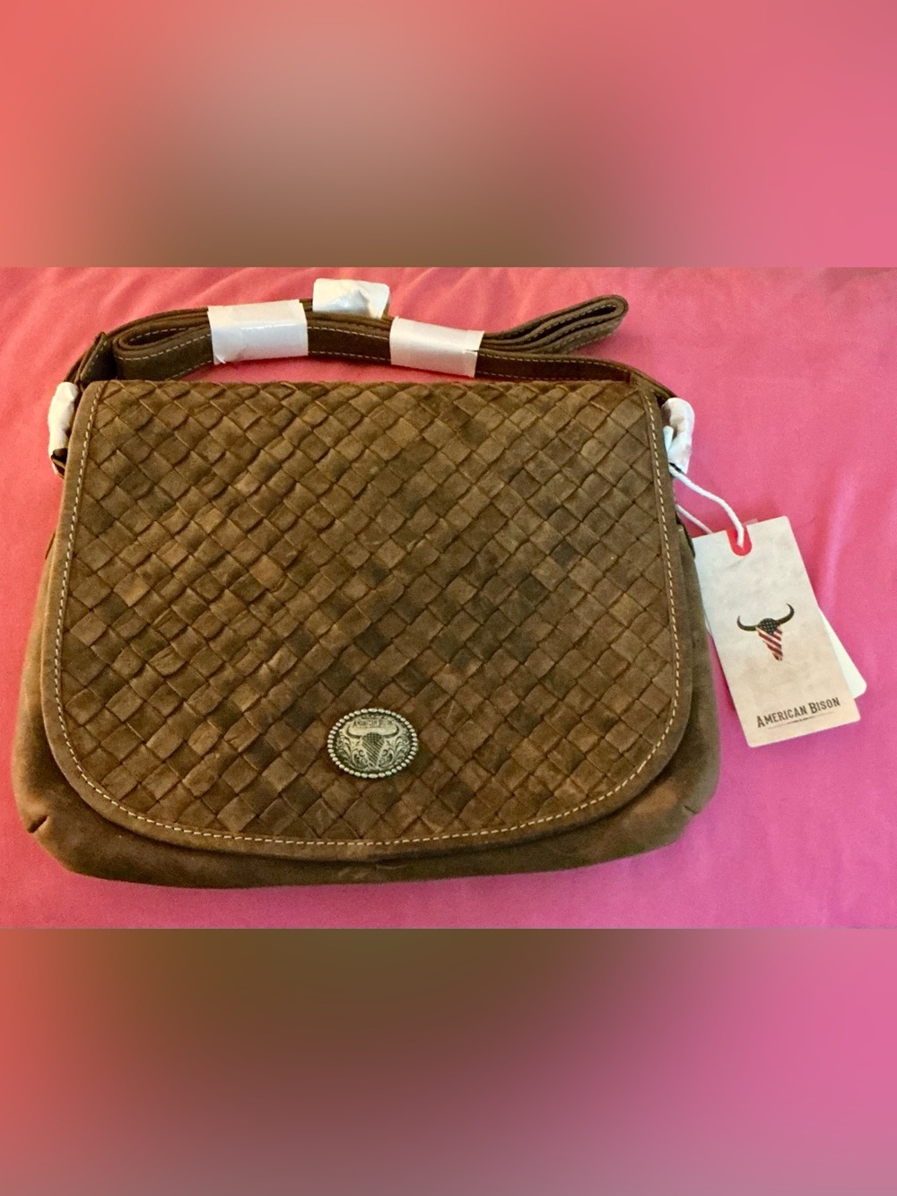🦬American Bison🦬 Brown Woven Crossbody Bag - Women's Shoulder Bag